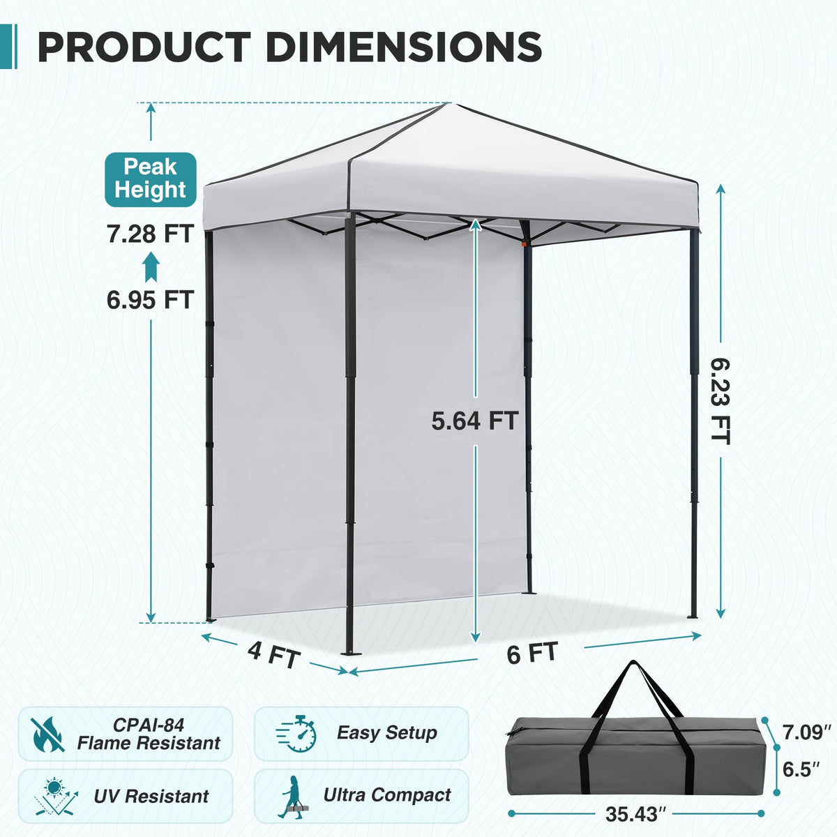 6x4 Instant Pop Up Canopy Tent with 1 Sidewall - Eagle Peak®