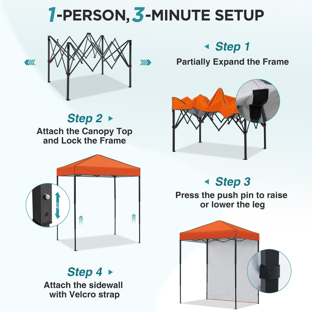 6x4 Instant Pop Up Canopy Tent with 1 Sidewall - Eagle Peak®