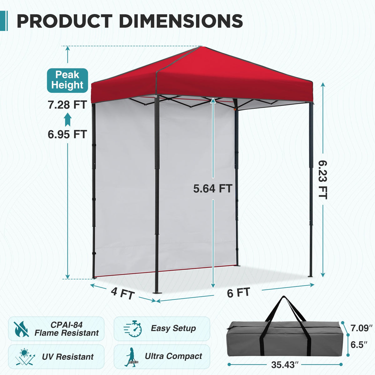6x4 Instant Pop Up Canopy Tent with 1 Sidewall - Eagle Peak®