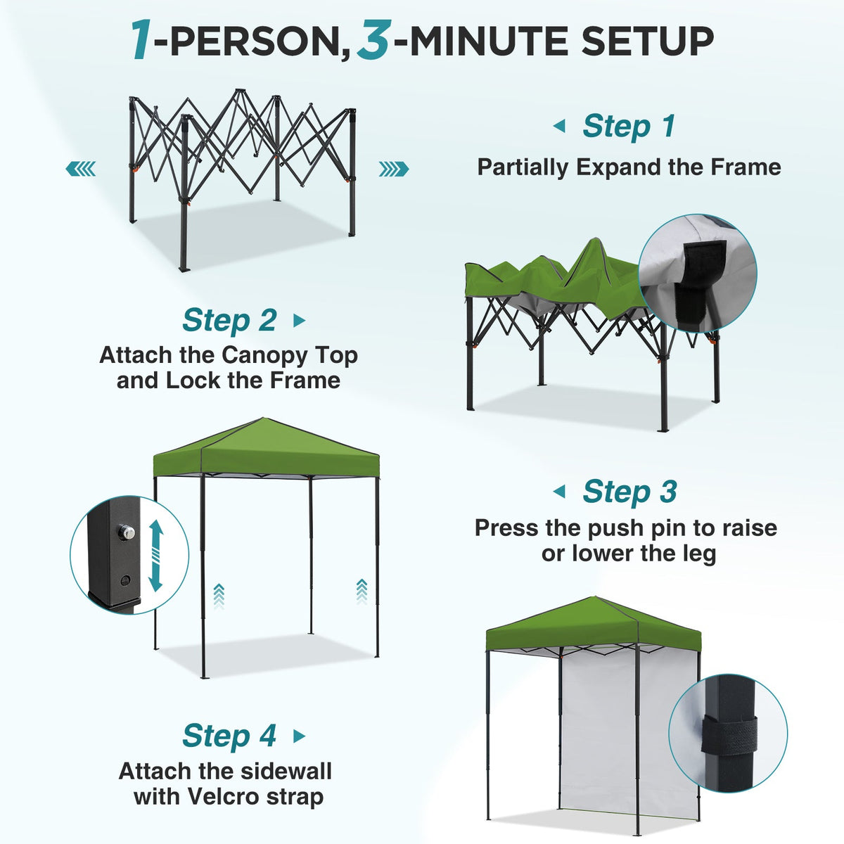 6x4 Instant Pop Up Canopy Tent with 1 Sidewall - Eagle Peak®
