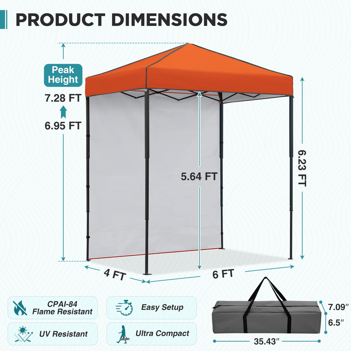 6x4 Instant Pop Up Canopy Tent with 1 Sidewall - Eagle Peak®