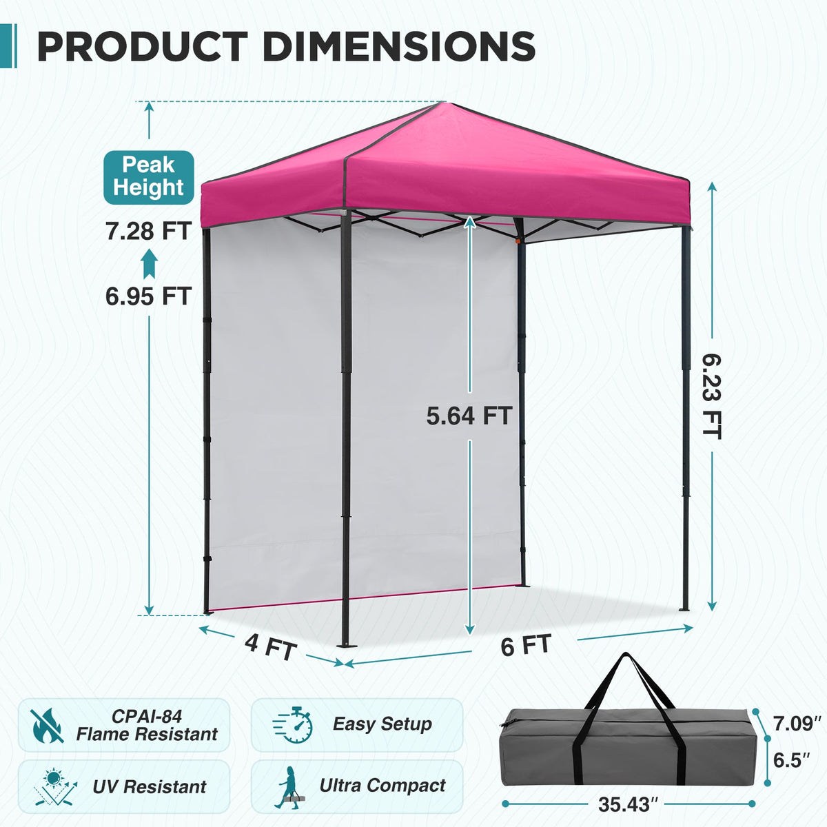 6x4 Instant Pop Up Canopy Tent with 1 Sidewall - Eagle Peak®