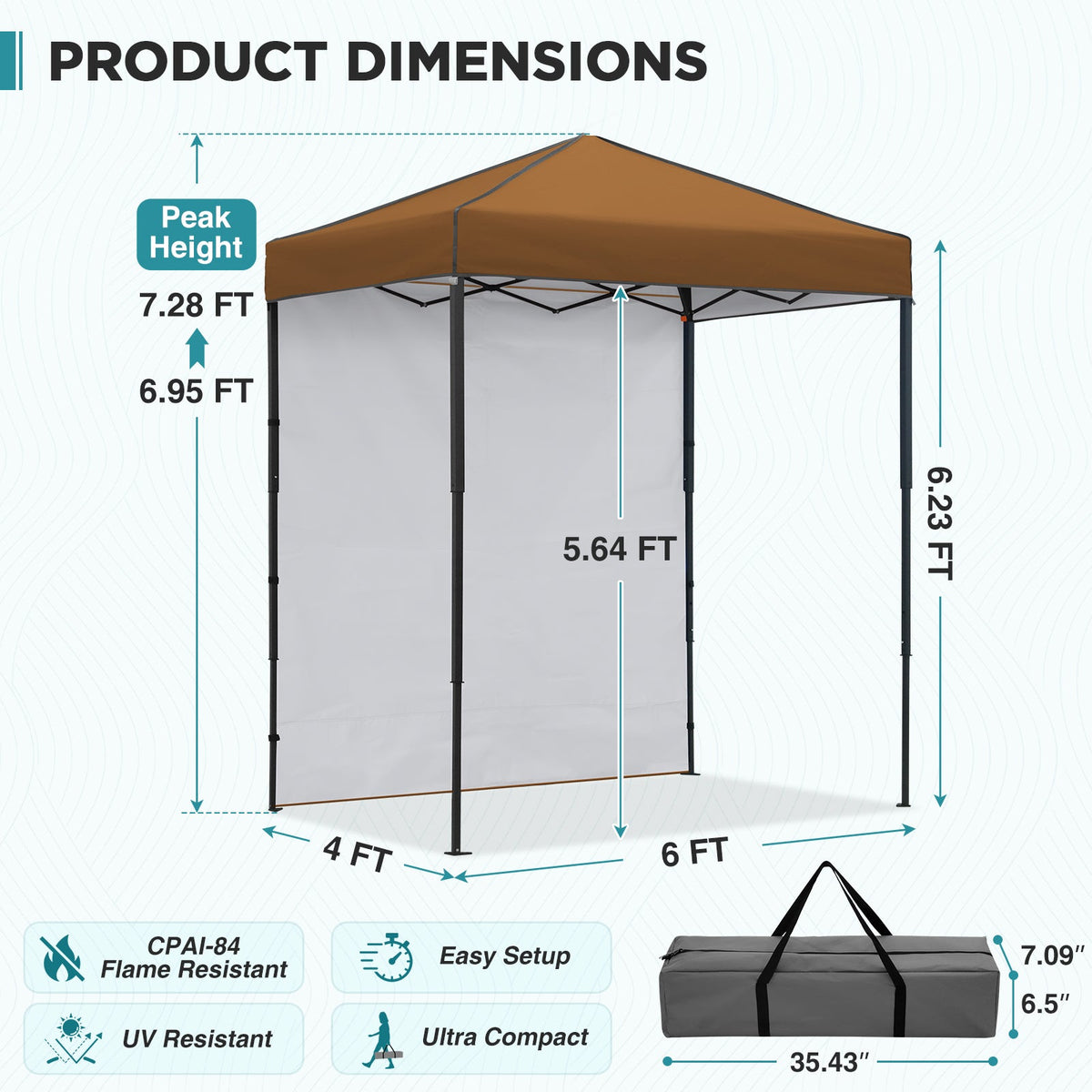 6x4 Instant Pop Up Canopy Tent with 1 Sidewall - Eagle Peak®