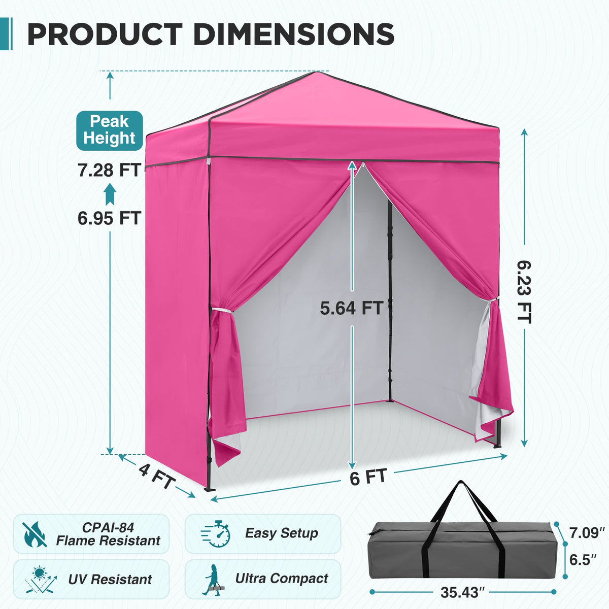 6x4 Instant Pop Up Canopy Tent with 4 Sidewalls - Eagle Peak®