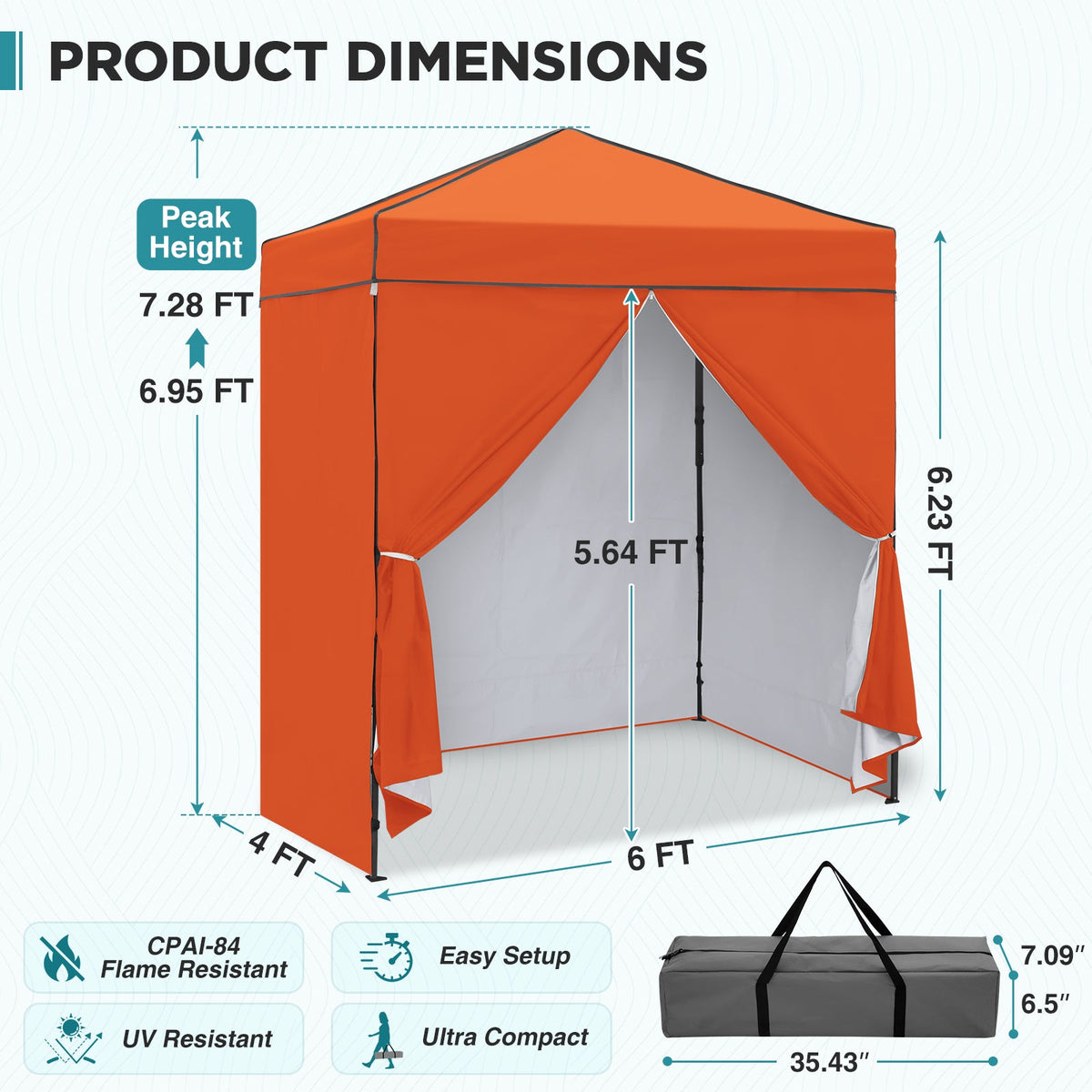 6x4 Instant Pop Up Canopy Tent with 4 Sidewalls - Eagle Peak®