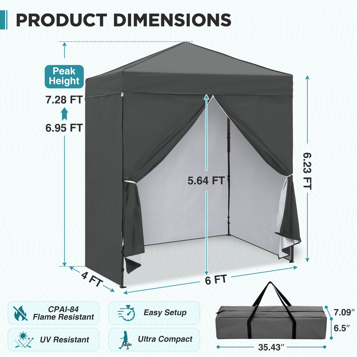 6x4 Instant Pop Up Canopy Tent with 4 Sidewalls - Eagle Peak®