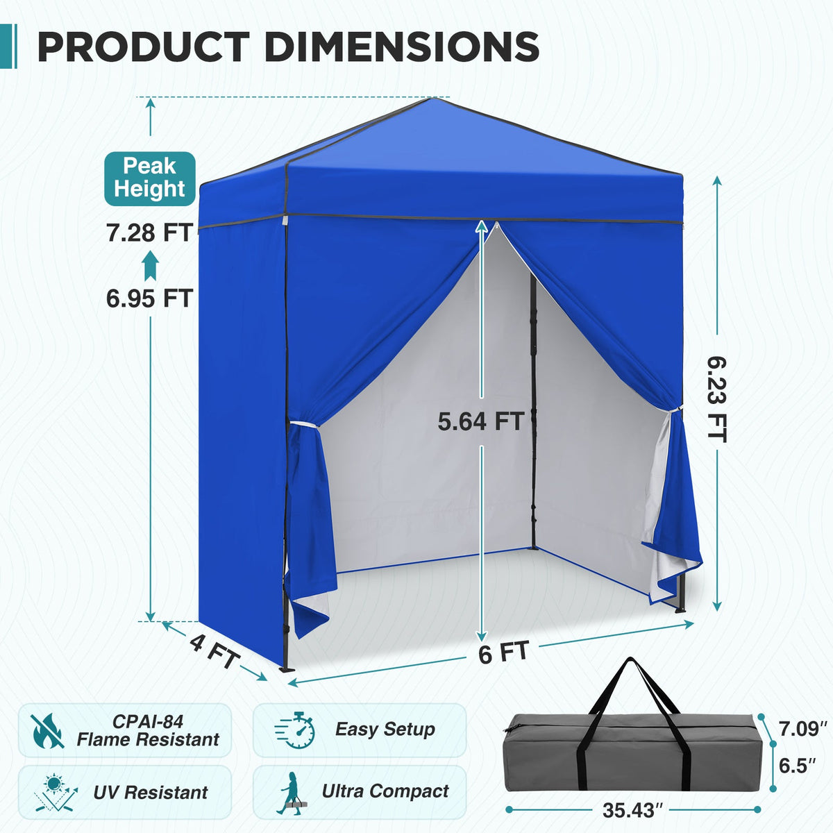6x4 Instant Pop Up Canopy Tent with 4 Sidewalls - Eagle Peak®
