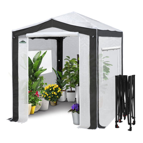 6x4/8x6/10x10 Portable Walk in Greenhouse with Polyester Reinforced Corners, Gray/White, Green/White - Eagle Peak Custom Canopy Tent