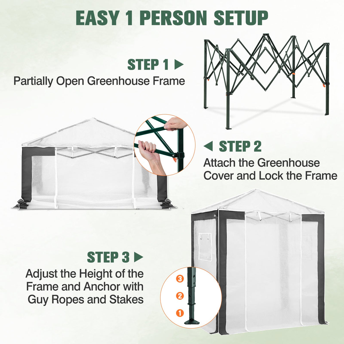 6x4/8x6/10x10 Walk In Pop Up Greenhouse - Eagle Peak®