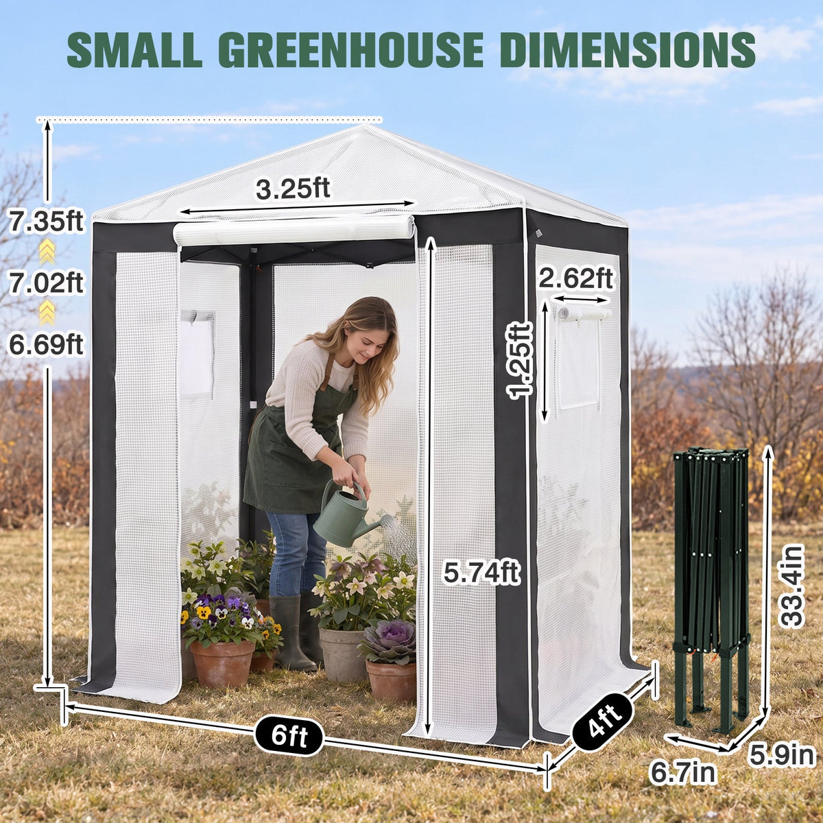 6x4/8x6/10x10 Walk In Pop Up Greenhouse - Eagle Peak®