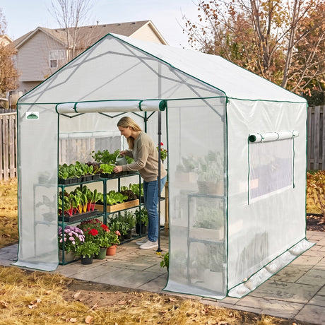 6x6/ 6x8/ 8x8/ 10x10 Pop Up Walk In Greenhouse, Easy Setup, Gable Roof - Eagle Peak®