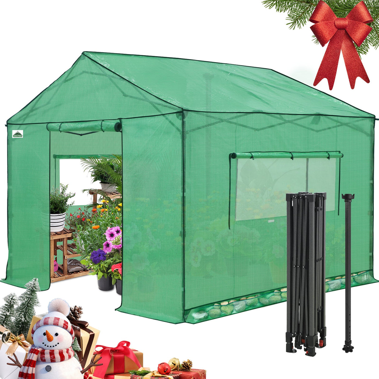 6x6/ 8x8/ 10x10 Portable Pop Up Greenhouse, Patented Center Lock with Gable Roof - Eagle Peak Custom Canopy Tent