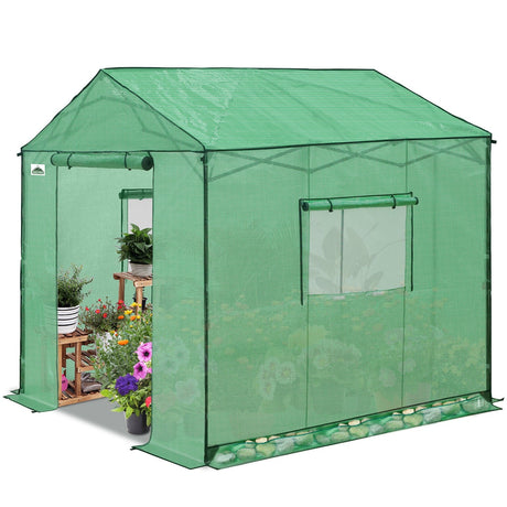 6x6/ 8x8/ 10x10 Portable Pop Up Greenhouse, Patented Center Lock with Gable Roof - Eagle Peak