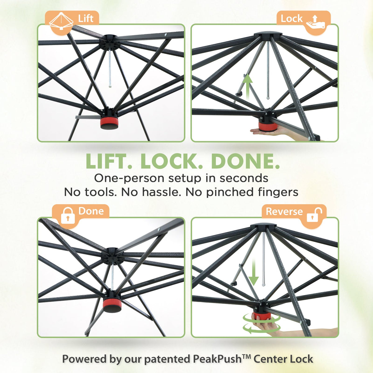 6x6/ 8x8/ 10x10 Portable Pop Up Greenhouse, Patented Center Lock with Gable Roof - Eagle Peak®