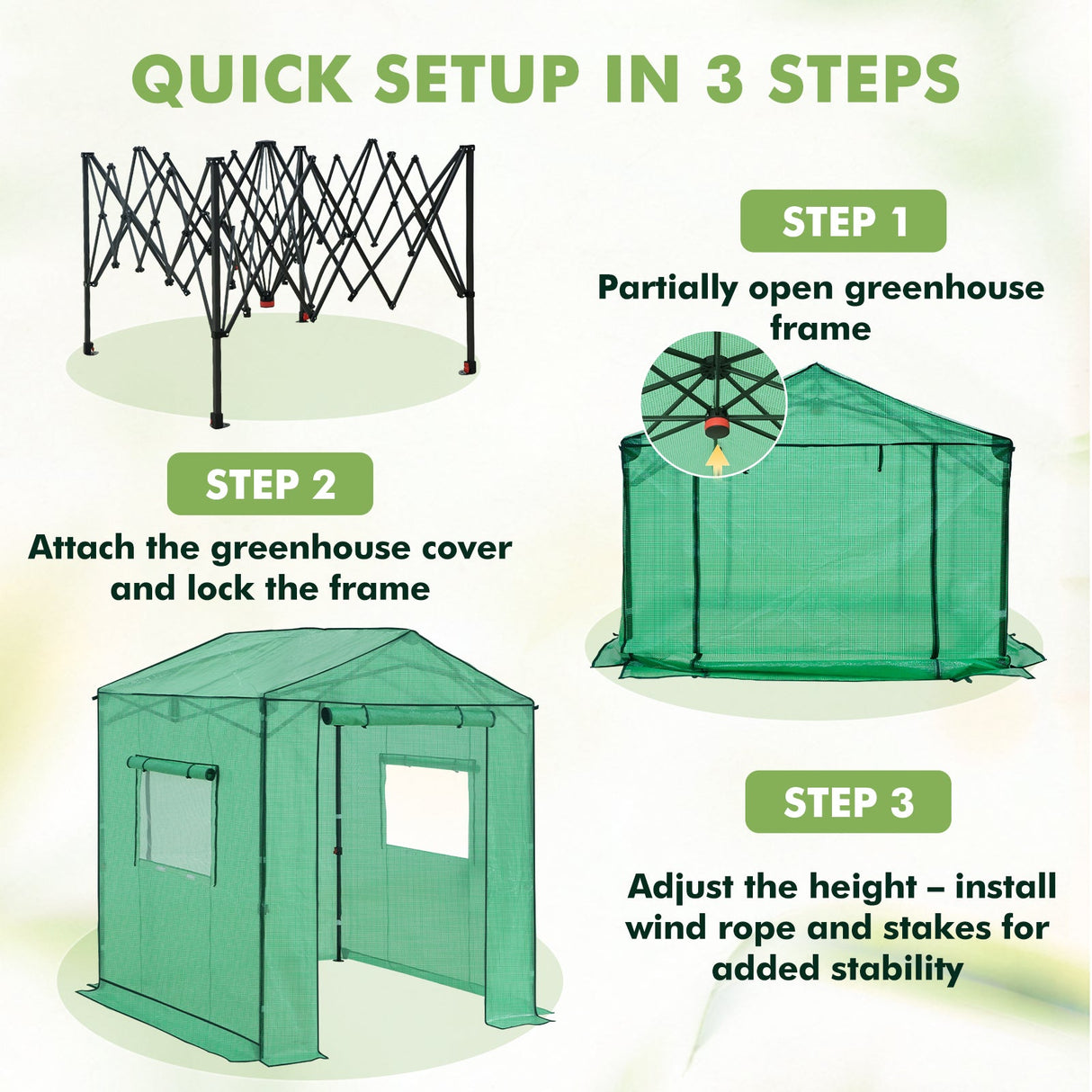 6x6/ 8x8/ 10x10 Portable Pop Up Greenhouse, Patented Center Lock with Gable Roof - Eagle Peak Custom Canopy Tent