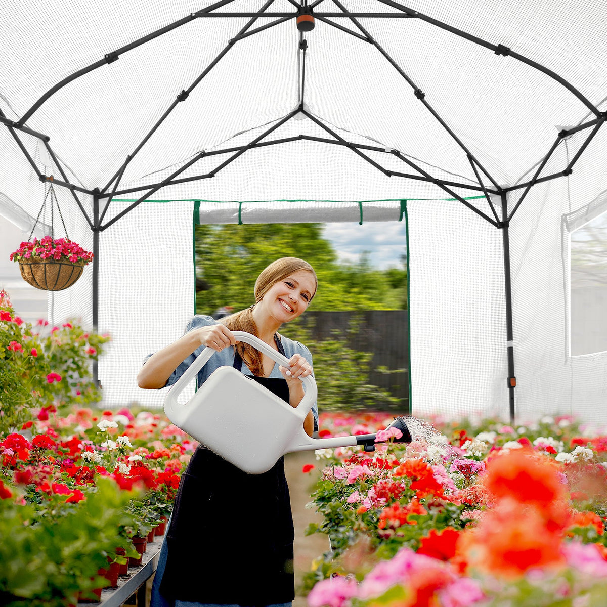 6x6/ 8x8/ 10x10 Portable Pop Up Greenhouse, Patented Center Lock with Gable Roof - Eagle Peak®