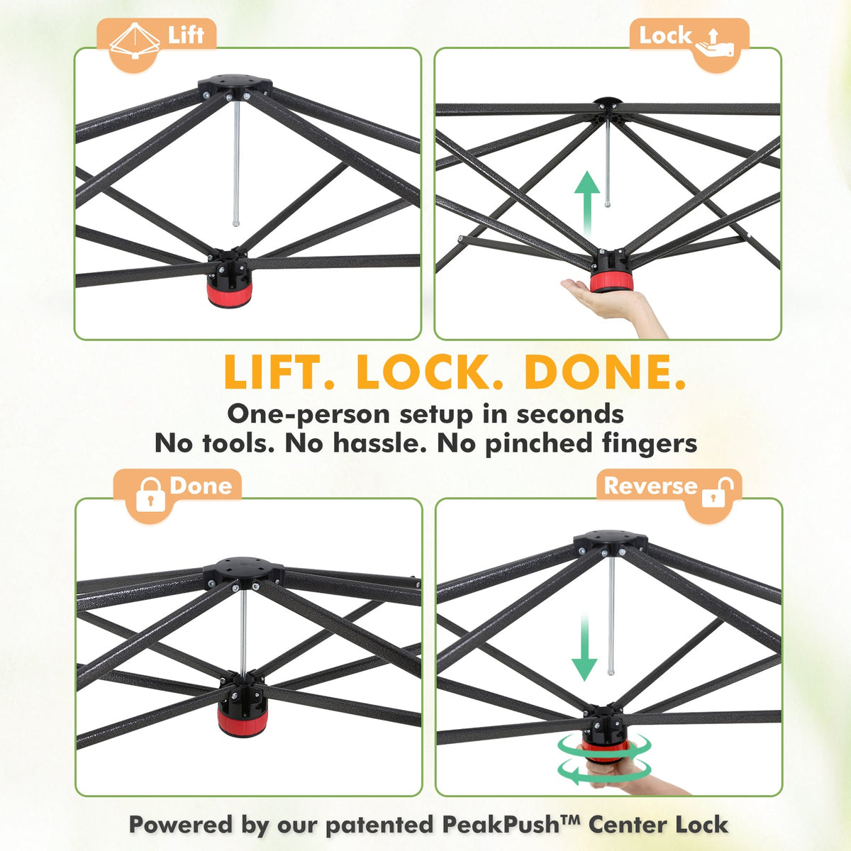 6x6/ 8x8/ 10x10 Portable Pop Up Greenhouse, Patented Center Lock with Gable Roof - Eagle Peak®