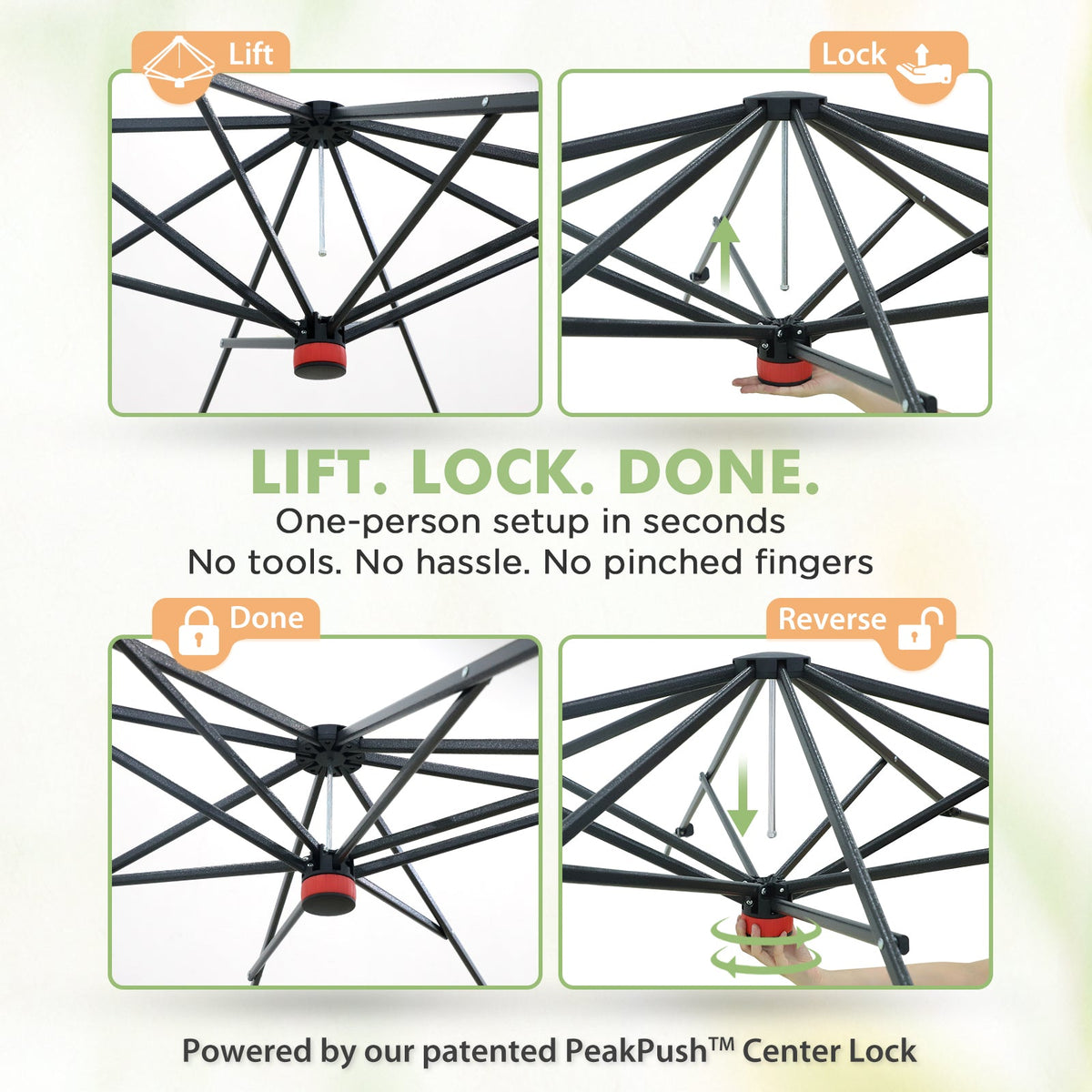 6x6/ 8x8/ 10x10 Portable Pop Up Greenhouse, Patented Center Lock with Gable Roof - Eagle Peak®