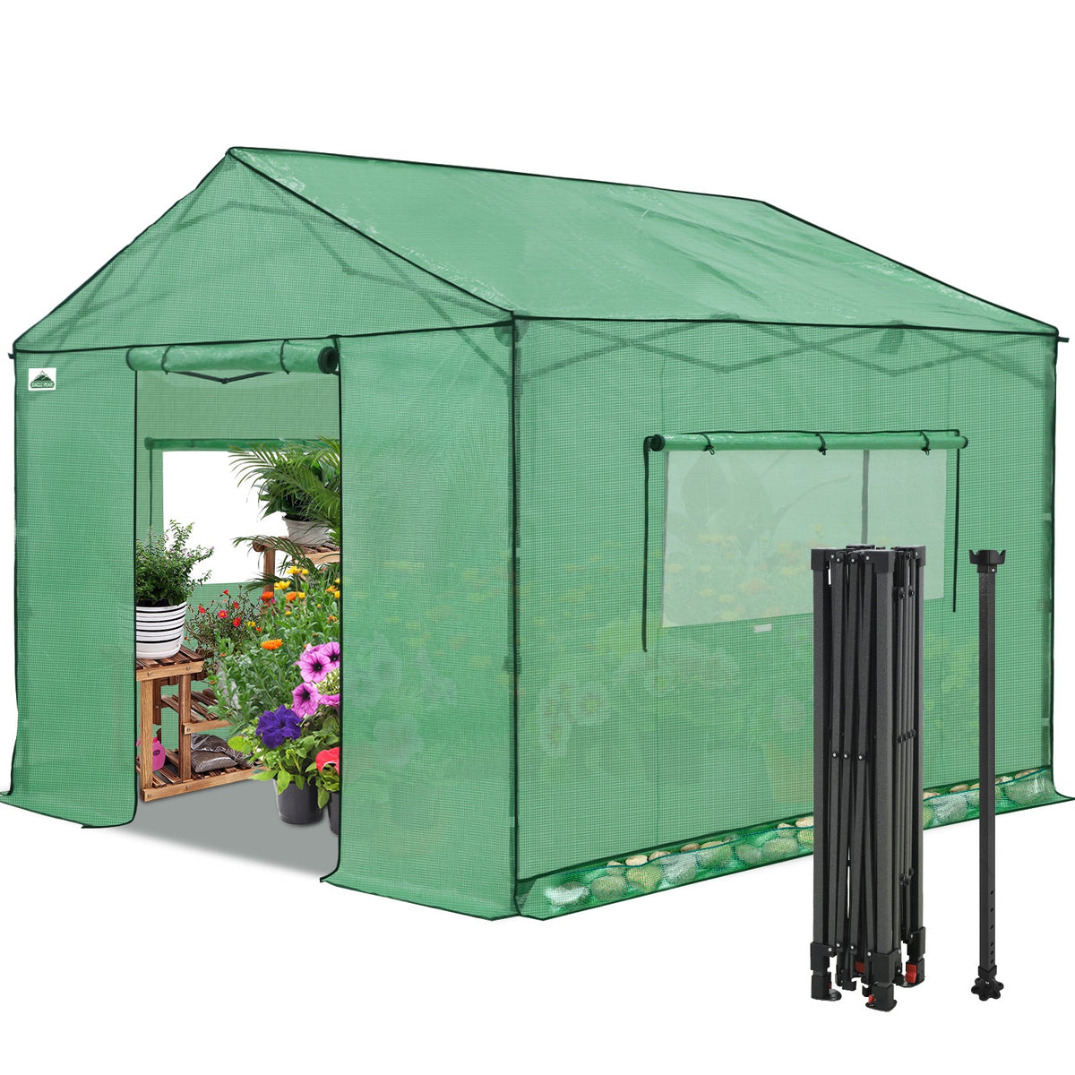 6x6/ 8x8/ 10x10 Portable Pop Up Greenhouse, Patented Center Lock with Gable Roof - Eagle Peak®