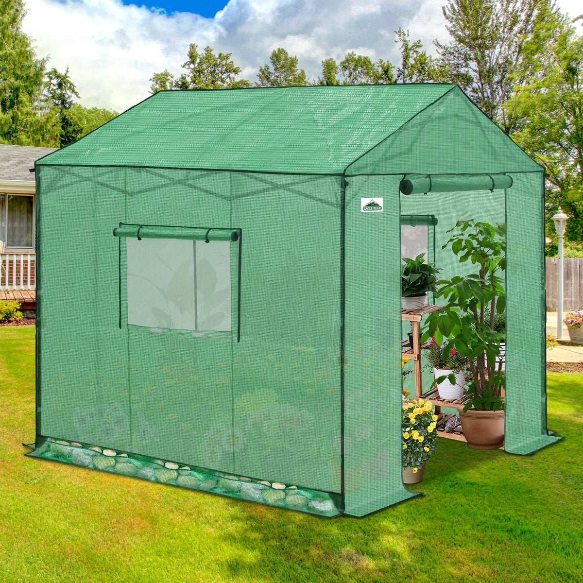 6x6/ 8x8/ 10x10 Portable Pop Up Greenhouse, Patented Center Lock with Gable Roof - Eagle Peak®