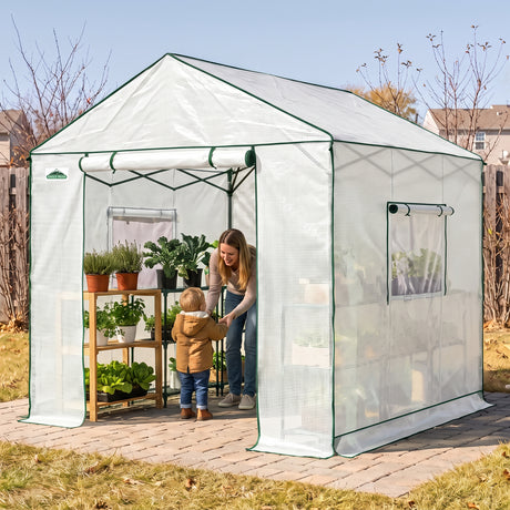 6x6/ 6x8/ 8x8/ 10x10 Pop Up Walk In Greenhouse, Easy Setup, Gable Roof