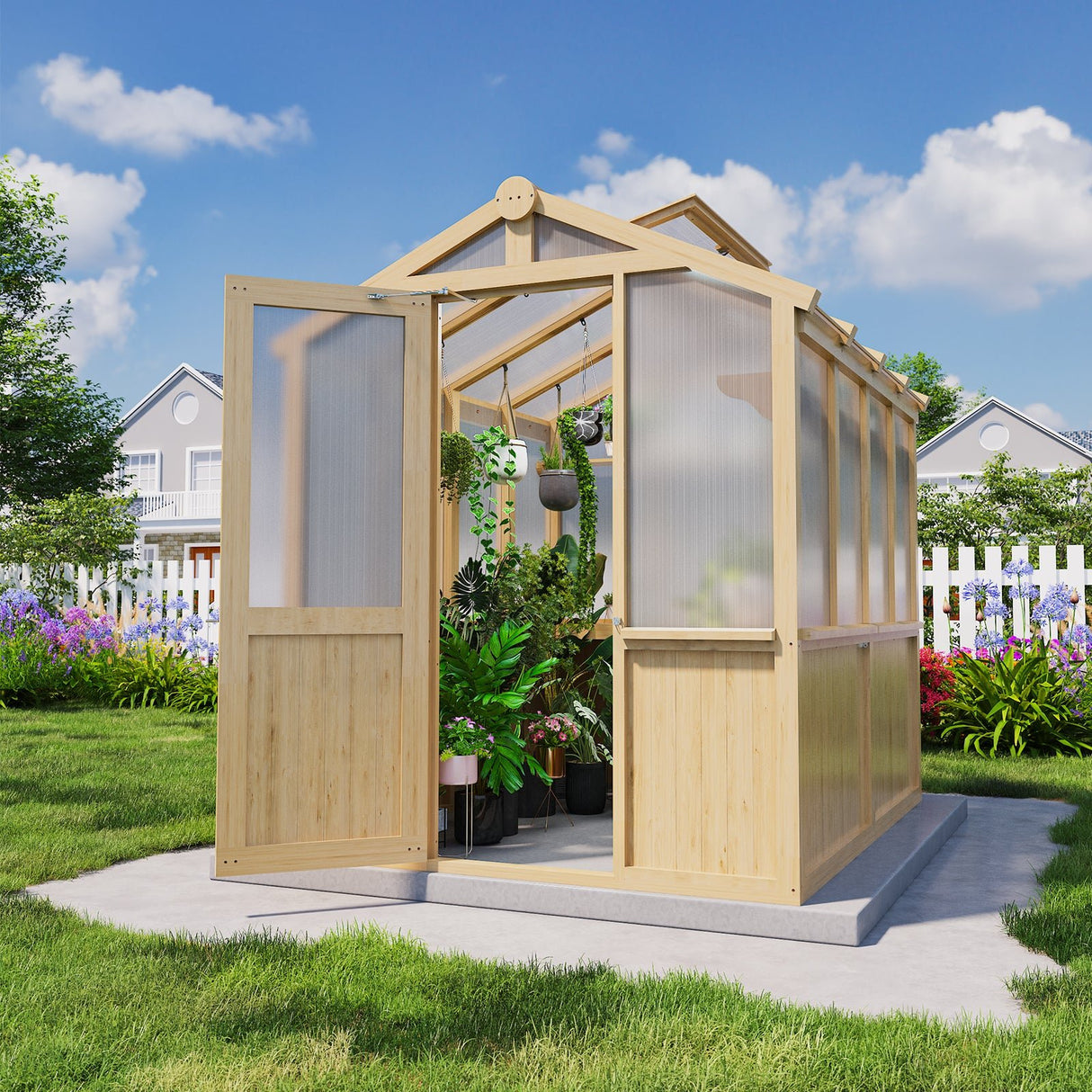 7.5x6.7x7.7 Wood and Polycarbonate Walk - in Greenhouse - Eagle Peak Custom Canopy Tent