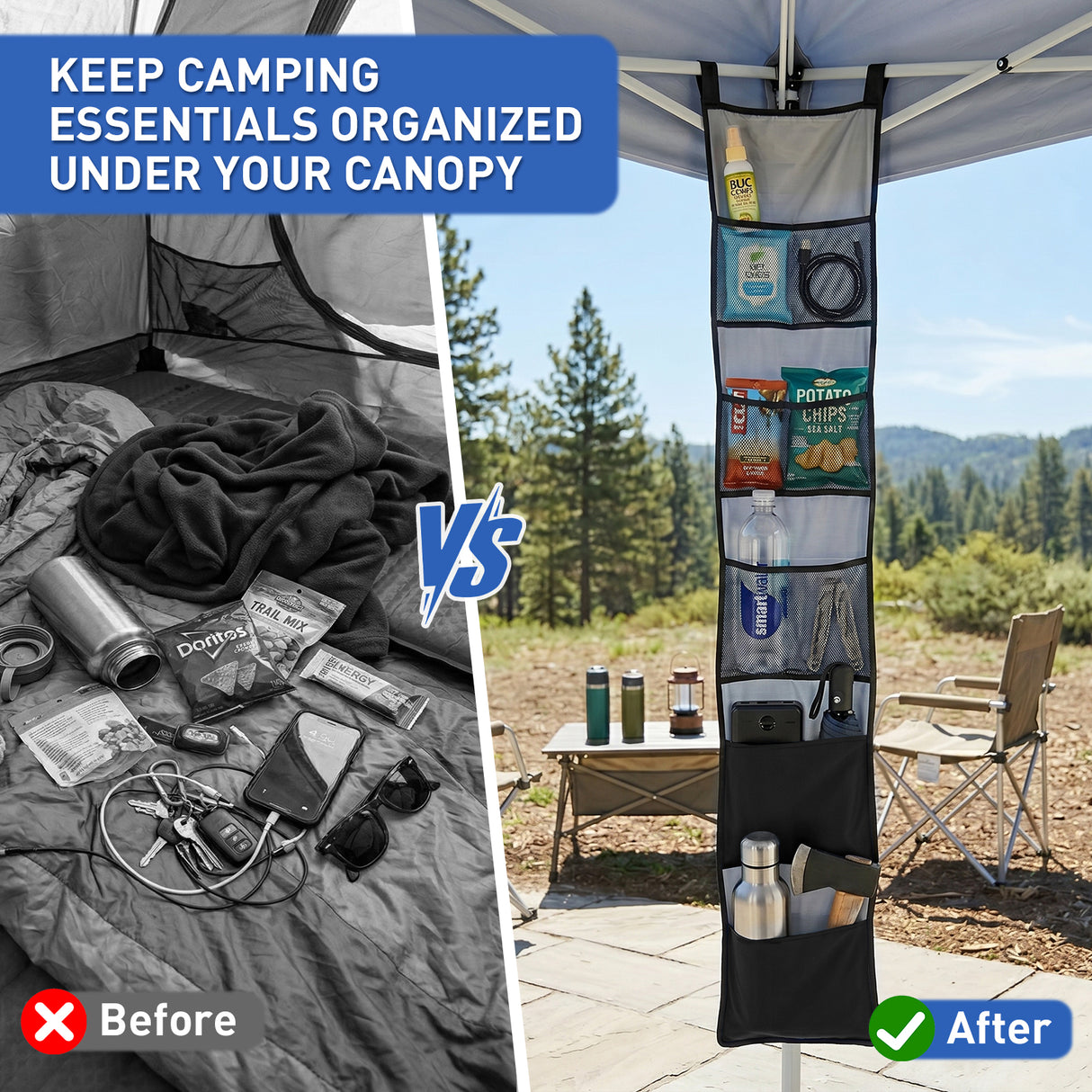 Hanging Storage Organizer for Canopy or Camping, Black