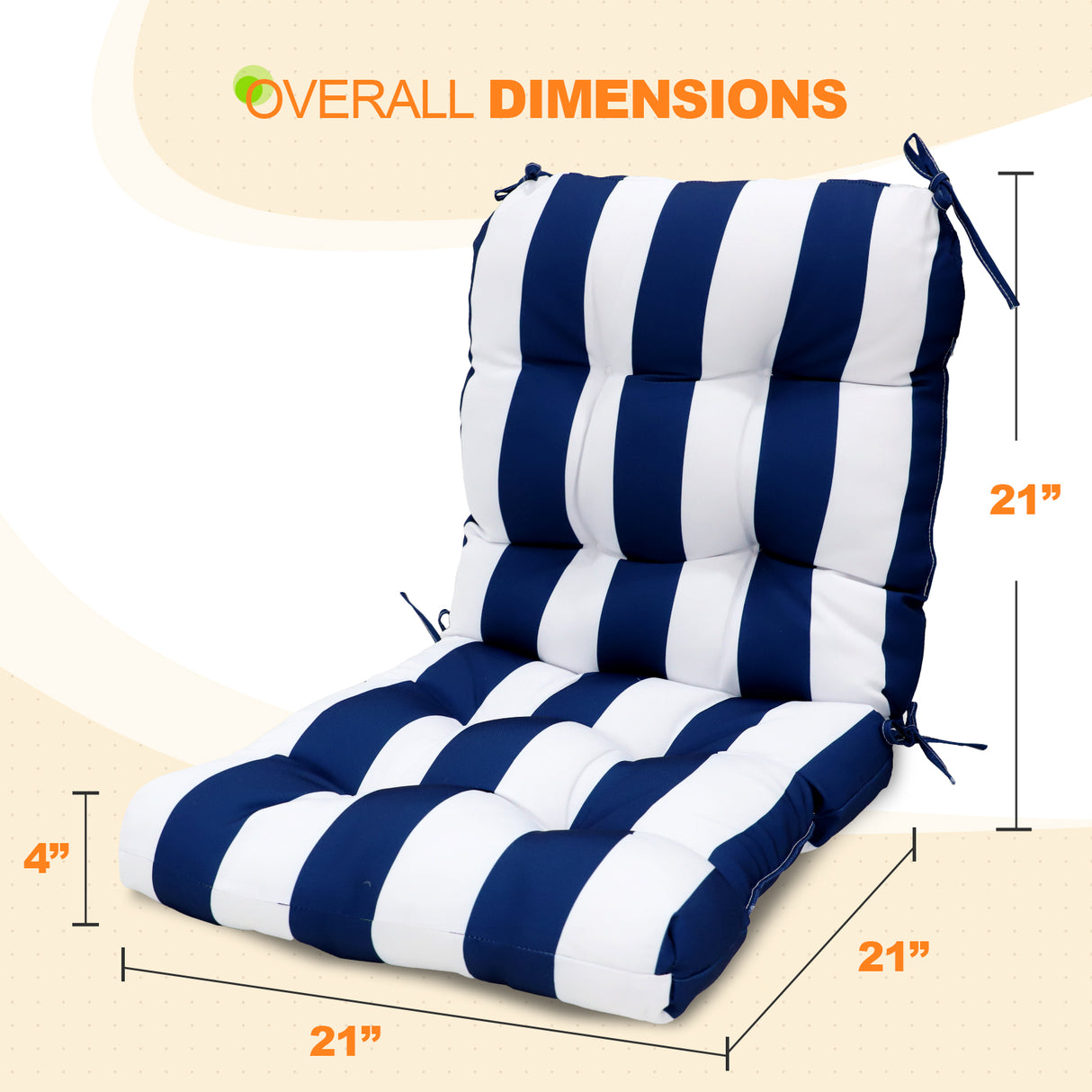 Tufted Outdoor/Indoor Seat/Back Chair Cushion, Set of 2, 42'' x 21''