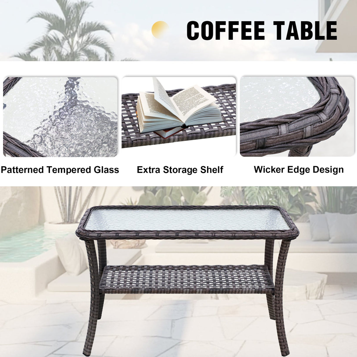 7pc Rattan Outdoor Conversation Set, Includes Swivel Rocker Chairs with Side Table, Loveseat, and Coffee Table - Eagle Peak Custom Canopy Tent