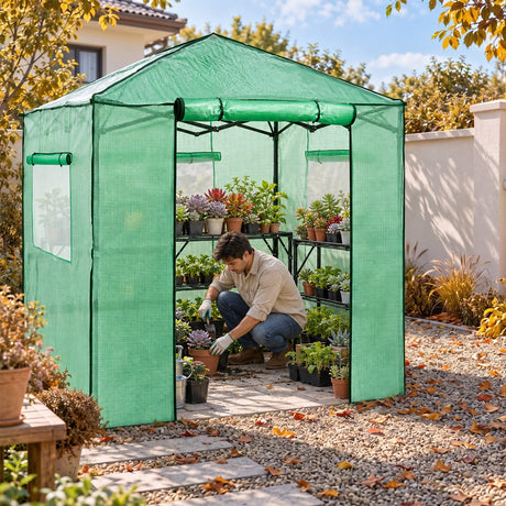 7x7 Easy Setup Pop Up Greenhouse, 2 Folding Shelves - Eagle Peak®