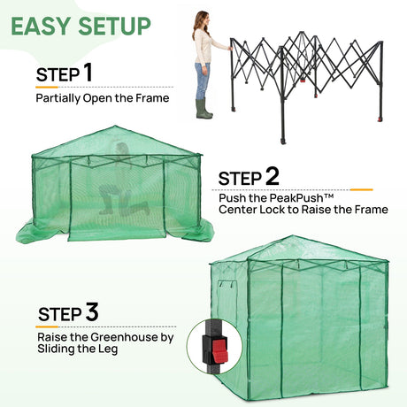 7x7 Easy Setup Pop Up Greenhouse, 2 Folding Shelves - Eagle Peak®