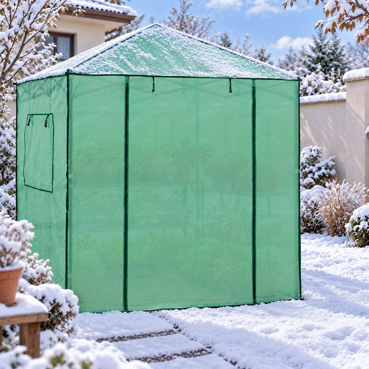 7x7 Easy Setup Pop Up Greenhouse, 2 Folding Shelves - Eagle Peak®