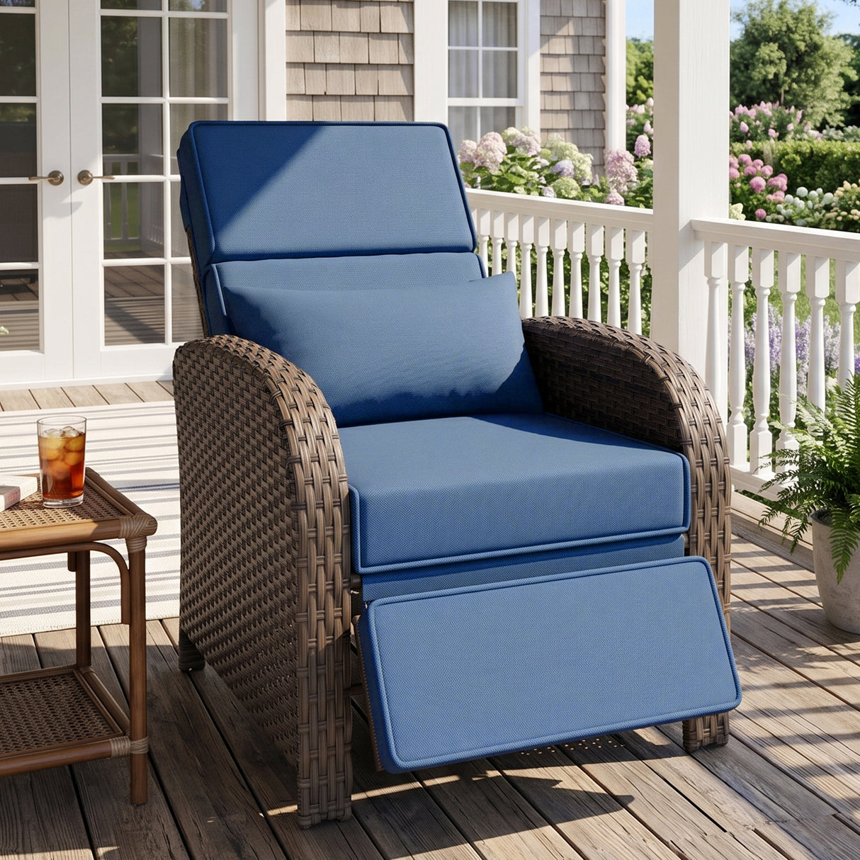 Outdoor Wicker Recliner Chair with Footrest