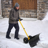Wheeled Snow Shovel for Driveway 29”x16.5” Blade, Single/Dual Rod