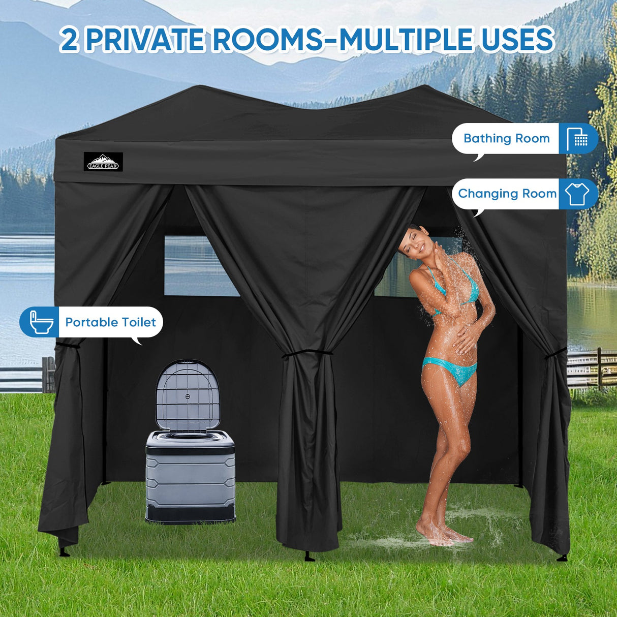 8x4 Outdoor Changing Room, 2 Room Pop Up Portable Changing Room - Eagle Peak Custom Canopy Tent