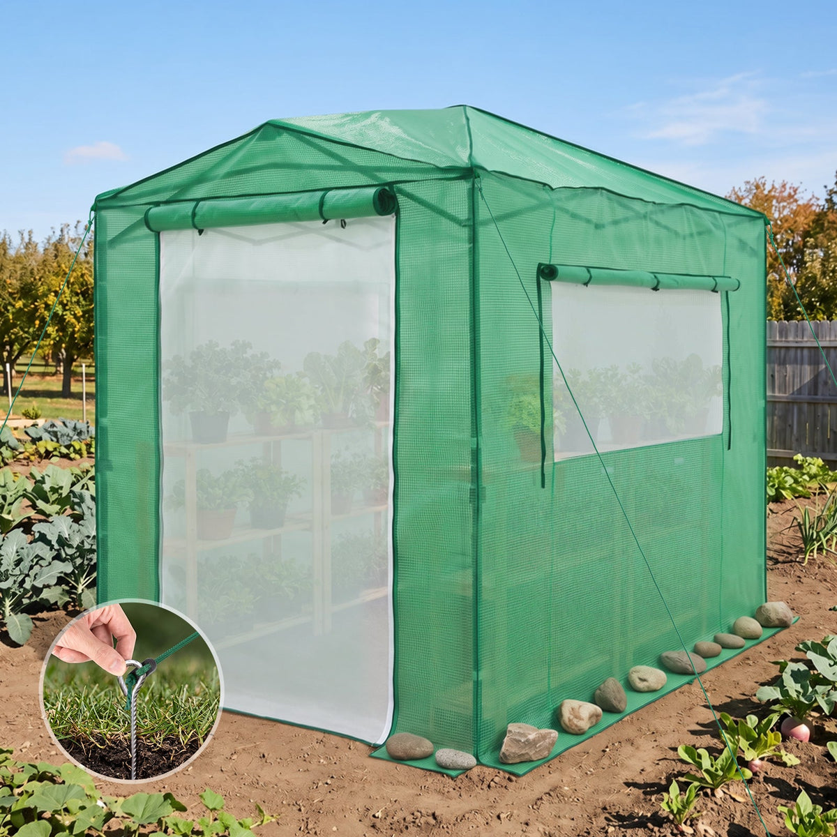 8x6 Easy Setup Pop Up Greenhouse, Mesh Door & Windows - Eagle Peak®