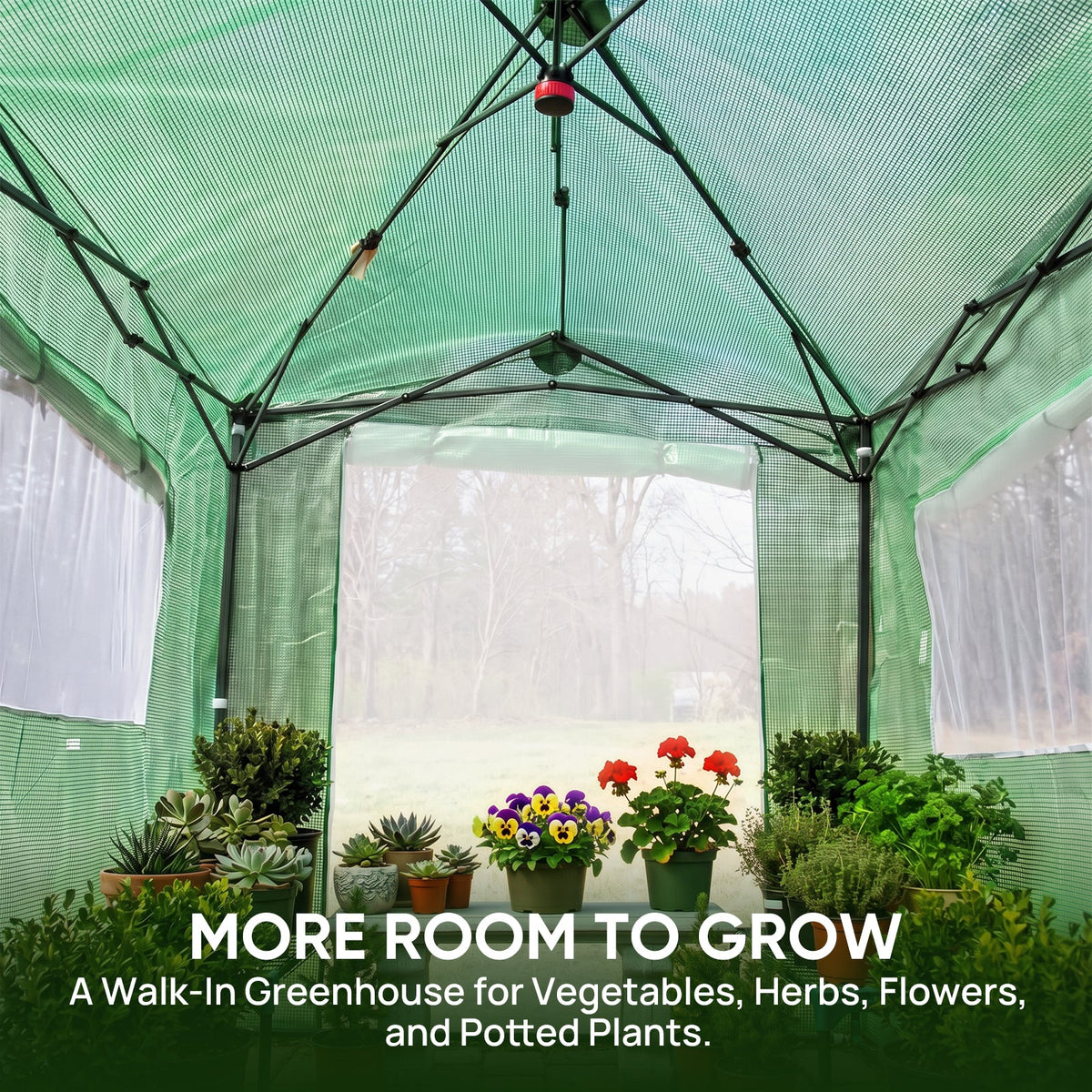 8x6 Easy Setup Pop Up Greenhouse, Mesh Door & Windows - Eagle Peak®