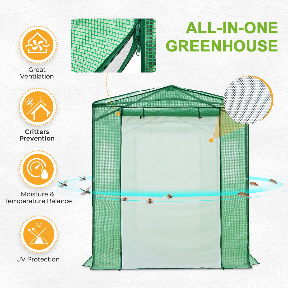 8x6 Walk - in Greenhouse with Upgraded Screen Mesh Door - Eagle Peak
