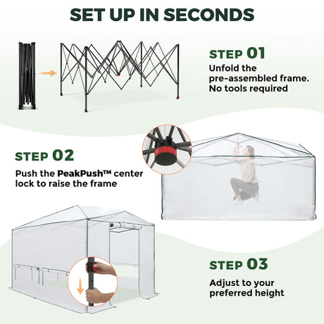 8x6/12x8 Easy Setup Pop Up Greenhouse, Support Pole - Eagle Peak®