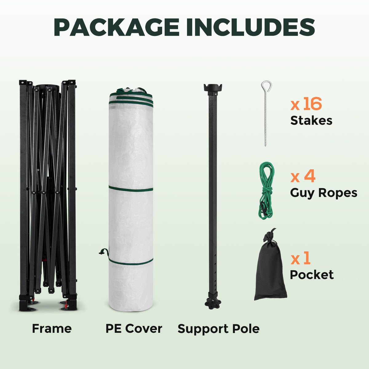 8x6/12x8 Easy Setup Pop Up Greenhouse, Support Pole - Eagle Peak®