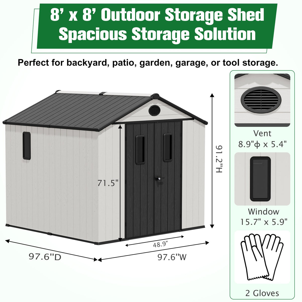 8x6/8x8 Resin Outdoor Storage Shed,Weatherproof Garden Shed - Eagle Peak Custom Canopy Tent