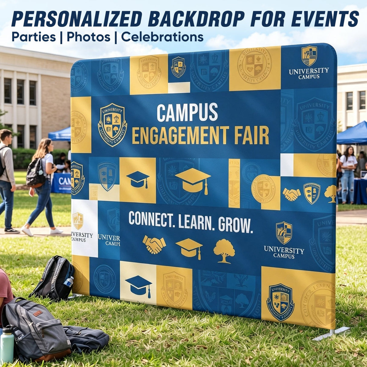 8x7.5 FT/10x7.5 FT/20x7.5 FT Custom Tension Fabric Trade Show Backdrop with Stand - Eagle Peak®