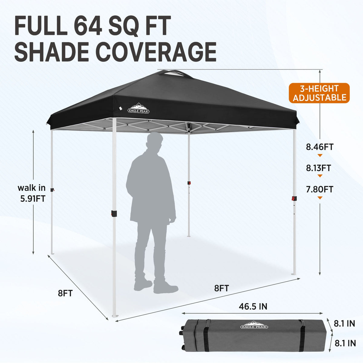 8x8 Pop Up Canopy Tent Easy Up Canopy Outdoor - Eagle Peak®