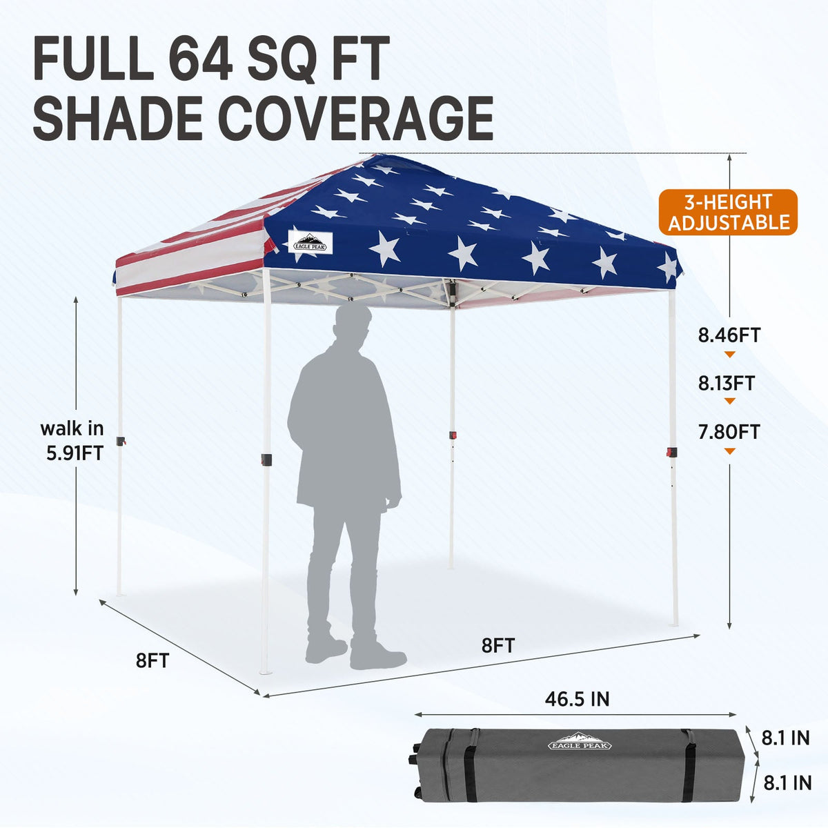 8x8 Pop Up Canopy Tent Easy Up Canopy Outdoor - Eagle Peak®