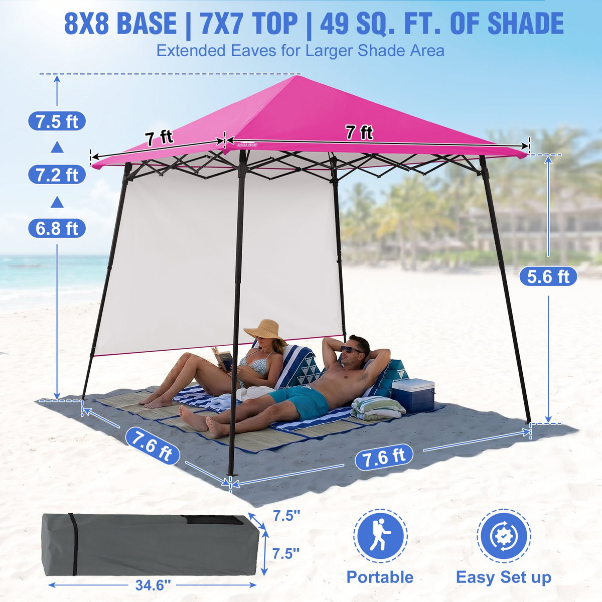 8X8 Pop Up Canopy Tent, Sidewall, Extended Eaves - Eagle Peak®