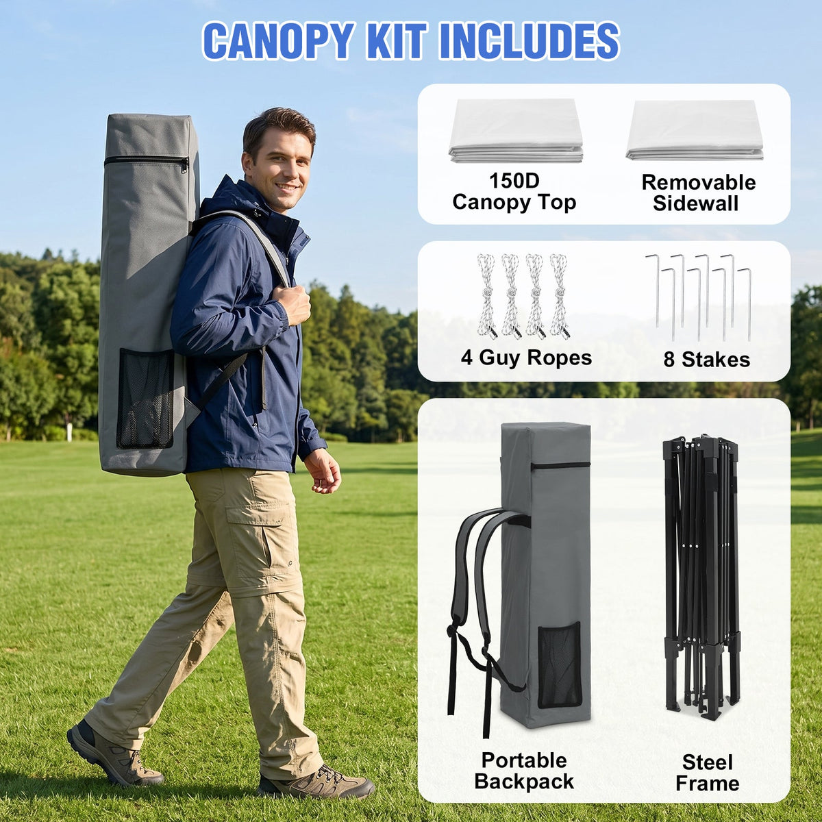 8X8 Pop Up Canopy Tent, Sidewall, Extended Eaves - Eagle Peak®