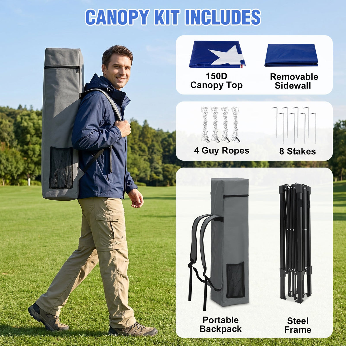 8X8 Pop Up Canopy Tent, Sidewall, Extended Eaves - Eagle Peak®