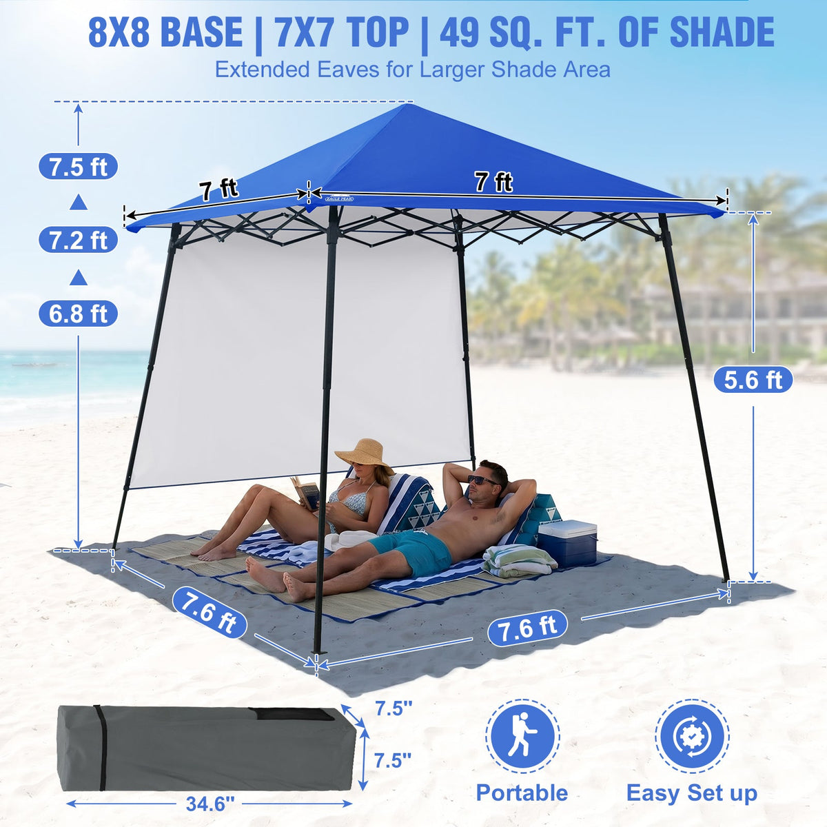 8X8 Pop Up Canopy Tent, Sidewall, Extended Eaves - Eagle Peak®