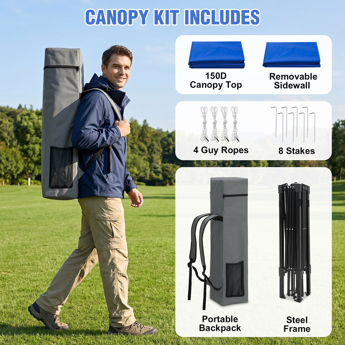 8X8 Pop Up Canopy Tent, Sidewall, Extended Eaves - Eagle Peak®