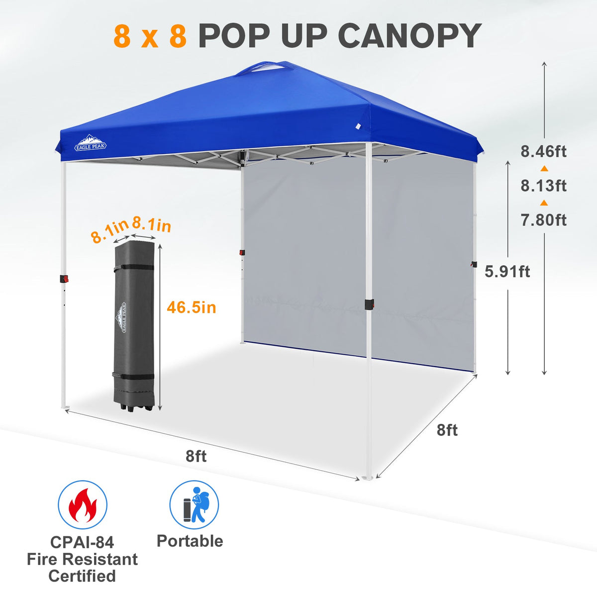 8x8 Pop Up Canopy Tent with 1 Sidewall - Eagle Peak®